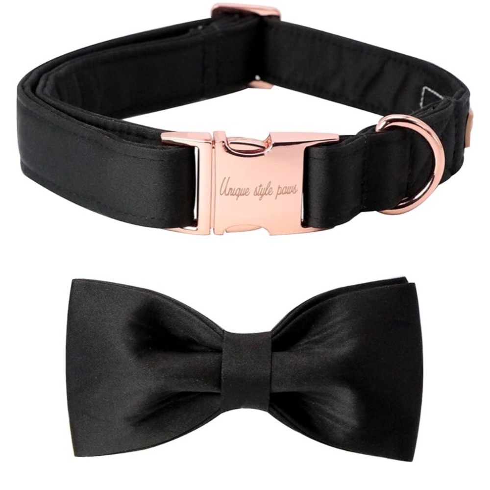 ⭐️New Unique style paws Dog Collar, Black Silk Dog Collar with Bow